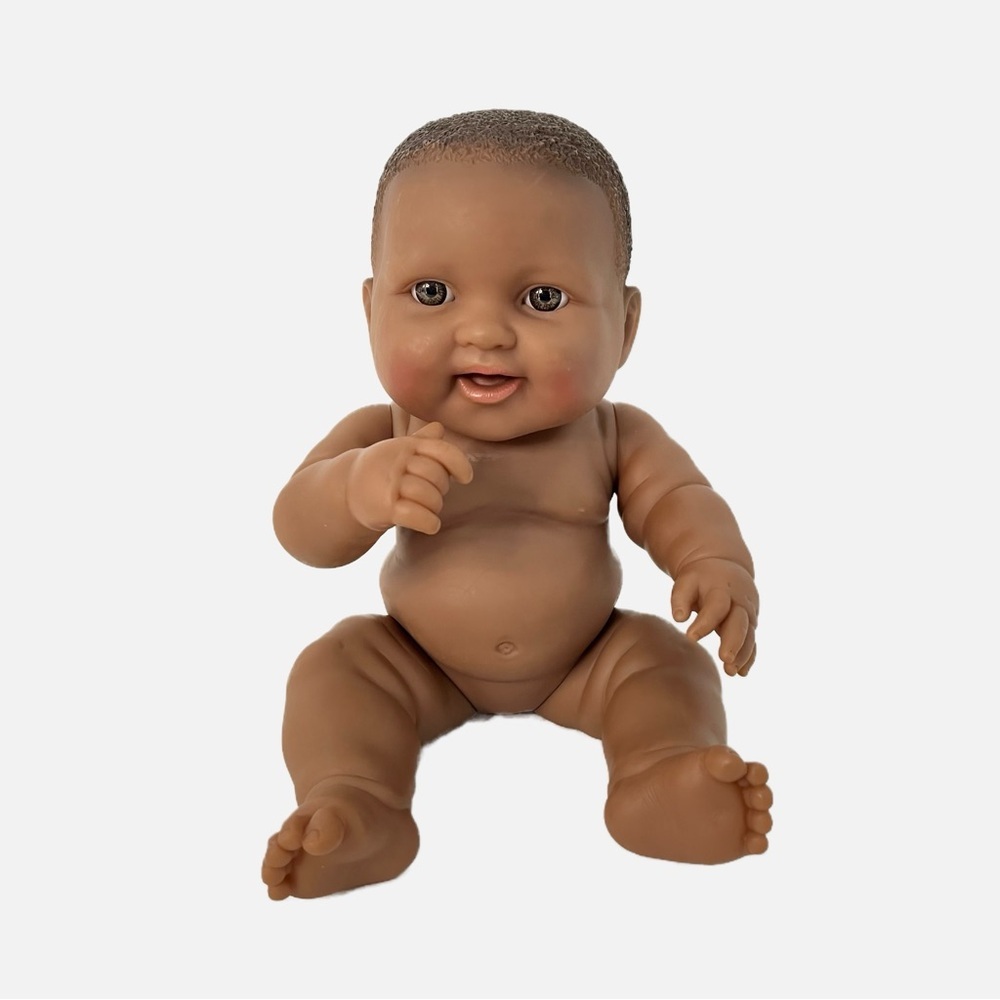Berenguer Black African American Baby Doll Vinyl Jointed Naked Molded Hair 14"